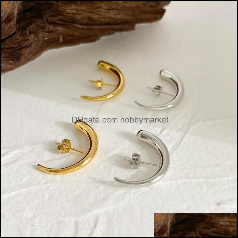 Stud Monlansher Unique Geometric Horn Crescent Moon Earrings Titanium Steel Metal For Women Minimalist Jewelry