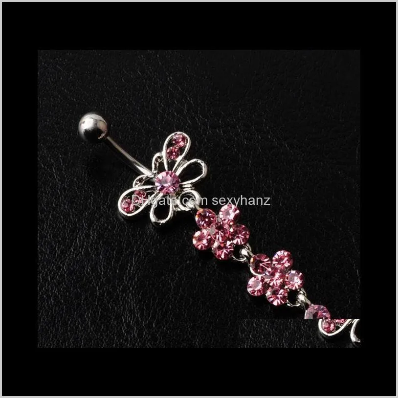 d0030 ( 1 color ) pink color bowknot style belly button ring navel rings body piercing jewelry dangle accessories fashion charm 10pcs