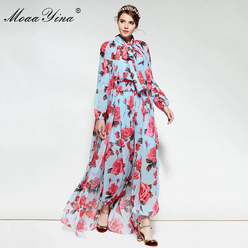 Designer di primavera Summer Designer Tute Delle Donne Maniche lunghe Elasticità in vita Rosa Stampato floreale con stampa floreale + Cloak 210524