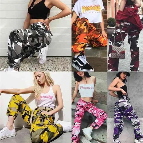 Richkeda Store nouveau 2021 femmes mode 11 couleur Camo Cargo pantalon taille haute Hip Hop pantalon militaire armée Combat Camouflage Q0801