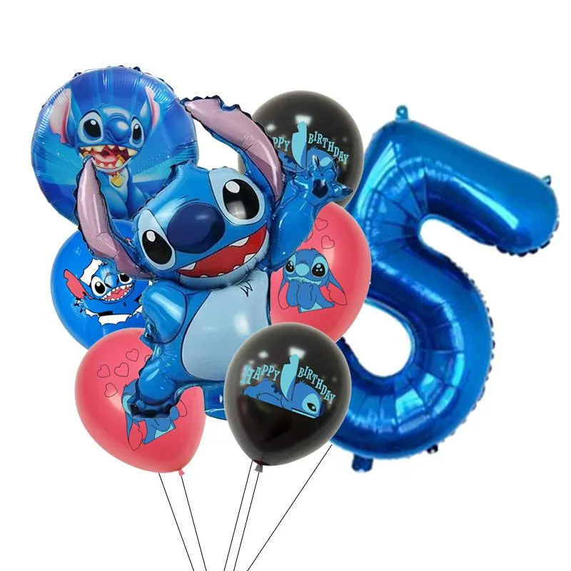 5 Pcs. Happy Birthday Stitch Balloons / 5 globos de Stitch