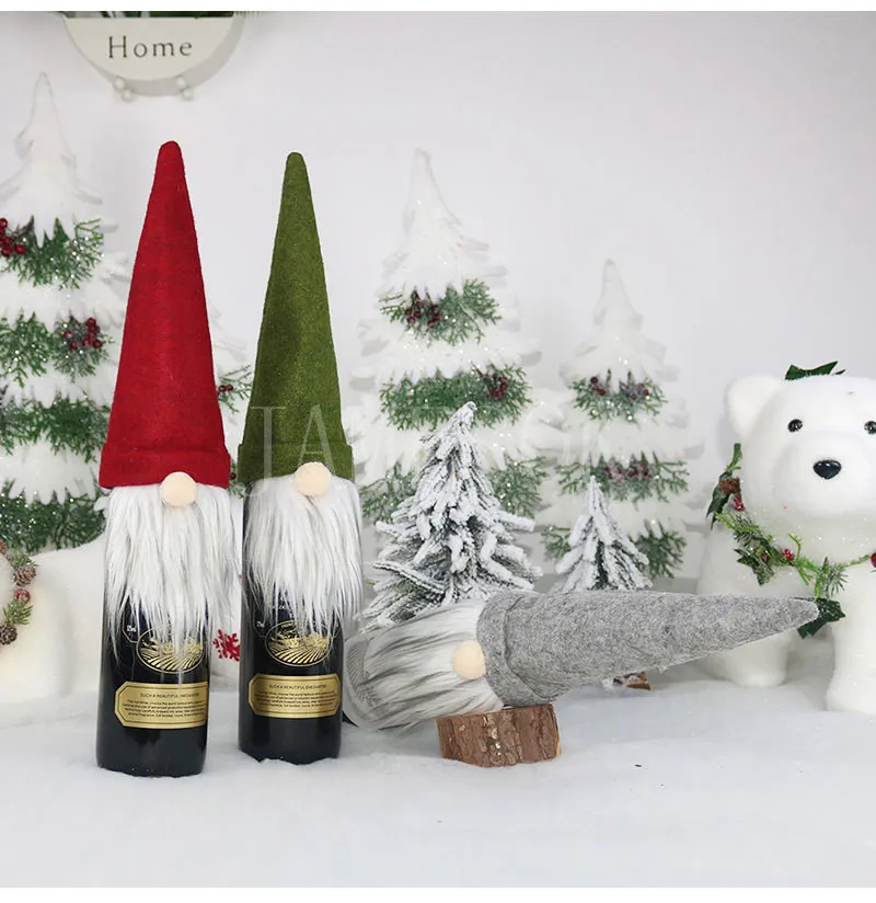 Natal garrafa de vinho capa artesanal gnomos suecos garrafa de vinho toppers para natal festa em casa decorações de mesa presentes de natal dd279