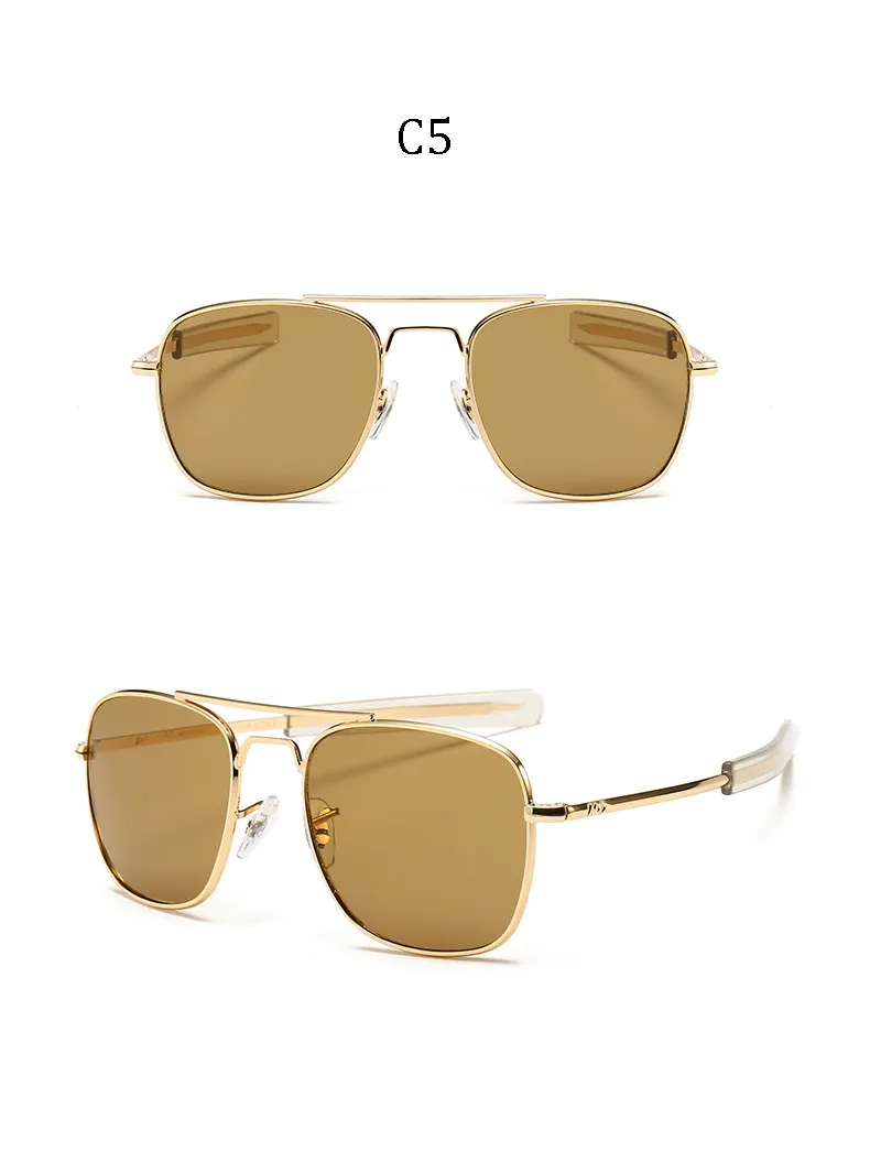 Square Aviation Sunglasses Men Luxury Brand Designer Sun Glasses for Male  American Optical Glass Lens