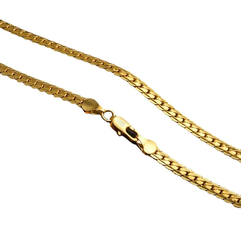 Collana a catena da 5 mm Uomo Donna Regalo di gioielli classici con clavicola in osso di serpente riempito in oro giallo 18 carati