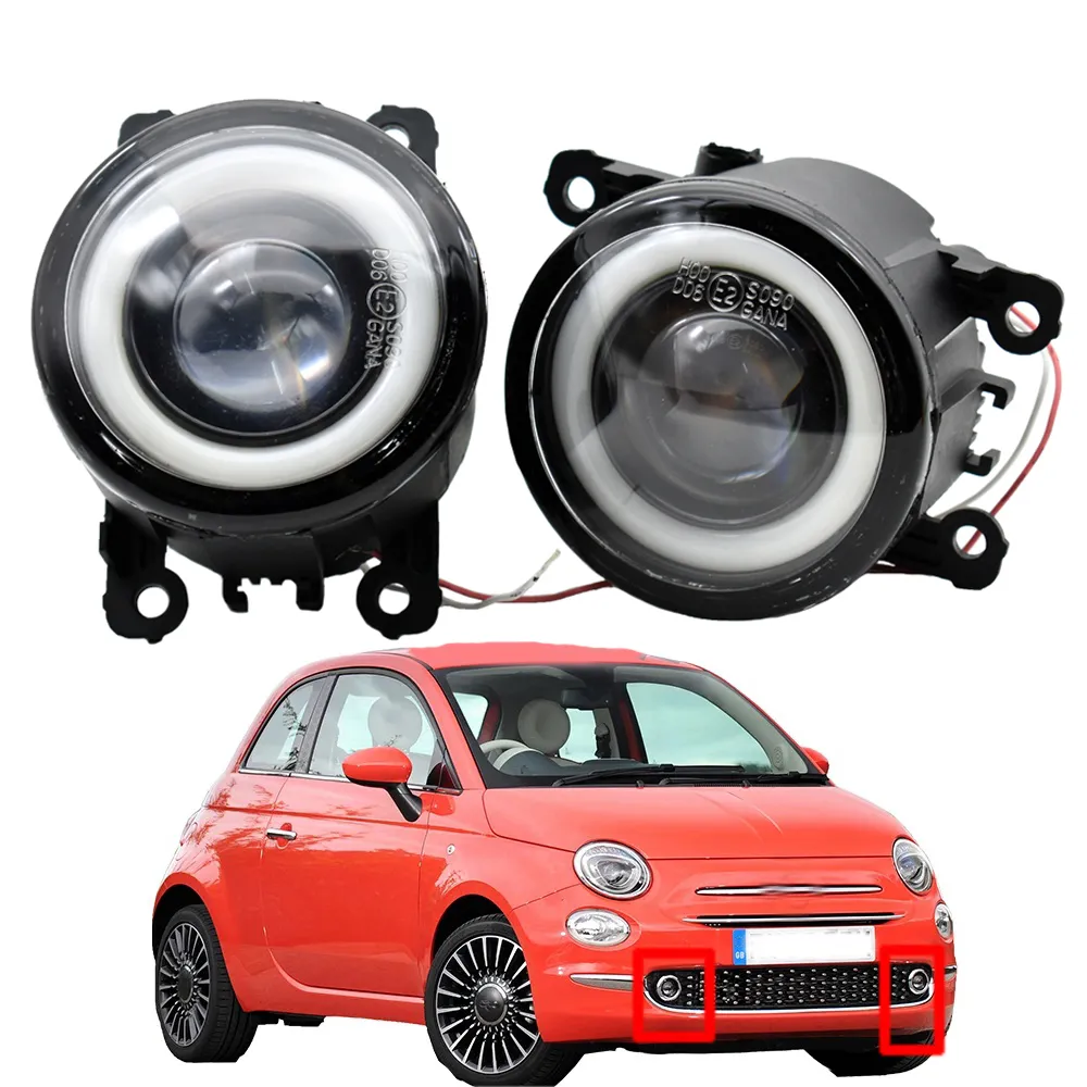Fiat 500 L4 1.4L 2012-2015 헤드 라이트 고품질 쌍 스타일링 천사 아이 LED 렌즈 램프를위한 안개 빛