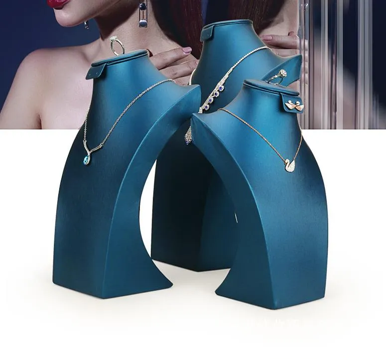 Packaging Drop Delivery 2021 Blue Pu Leather Jewellery Set Display Stand Jewelry Ring Earring Necklace Bust Neck Form For Boutique Window