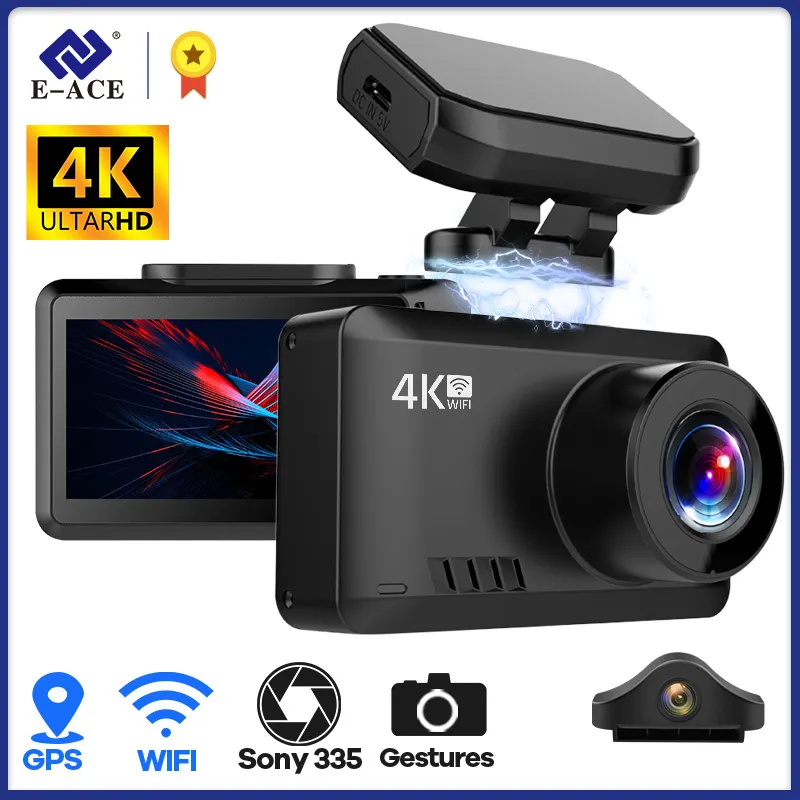 Araba DVR E-ACE B44 4 K Dash Araba DVR Video Kaydedici Ultra HD 2160 P GPS Parça Wifi Gece Görüş Dashcam Destek 1080 P Arka Kamera