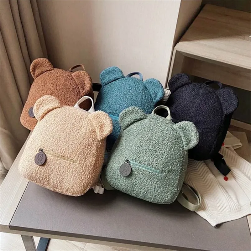 Mignon Ours En Forme Enfants Sac À Dos Sacs D'école Pour Femmes Filles Adolescents Enfants Casual Belle Agneau Polaire Grande Capacité Sacs À Dos 220224