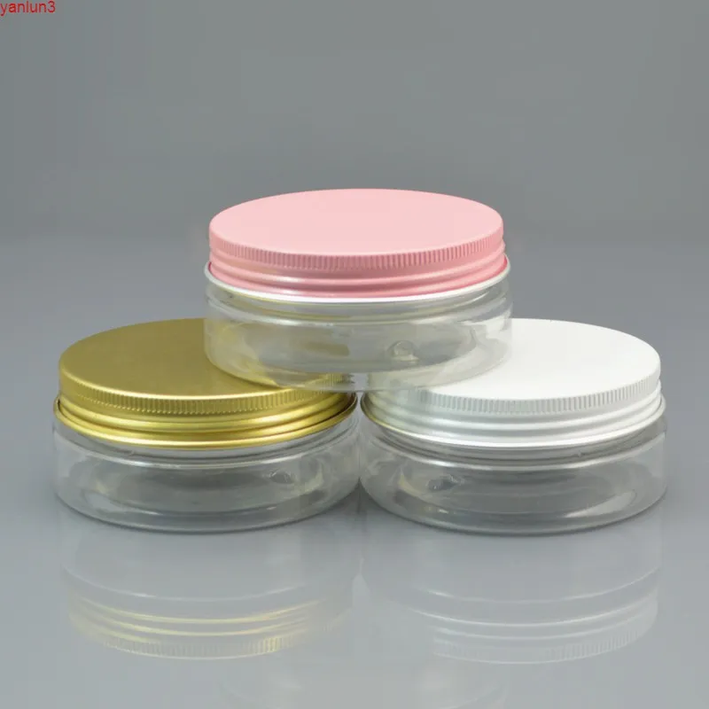 60 pc/lot 50 ml en plastique transparent pot cosmétique sérum bouteille blanc rose or bouchon en aluminium 1.76 oz bricolage rechargeable yeux crème Casegood qté