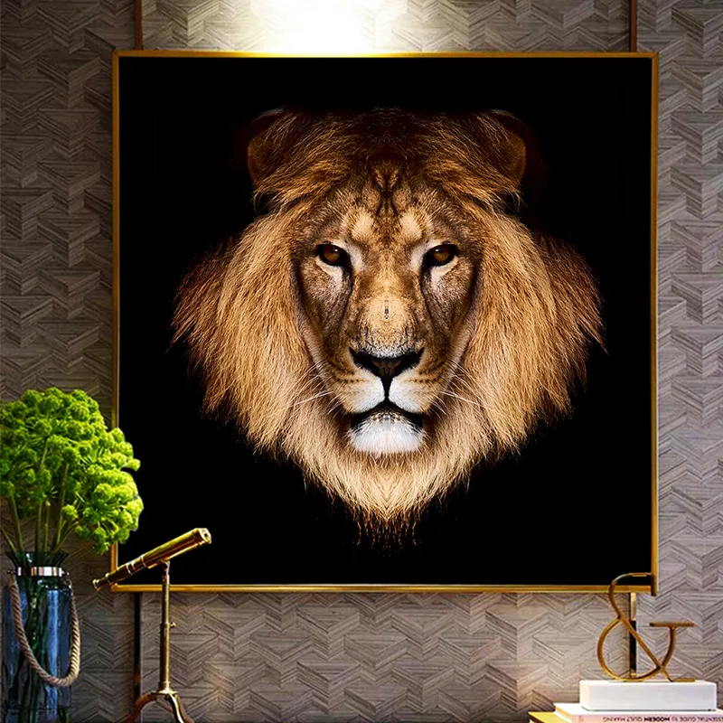 Czarny złoty lew dzikie zwierzęta okrutna bestia Cuadros Obraz olejny na płótnie Plakaty i wydruki Wall Art Picture do salonu