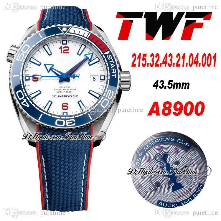 TWF 600m 43.5mm A8900 Automatic Mens Watch Pepsi Blue Red Ceramics Bezel White Dial 36th America's Cup Limited Edition 215.32.43.21.04.001 Gummi Nylon Strap Puretime Z04b