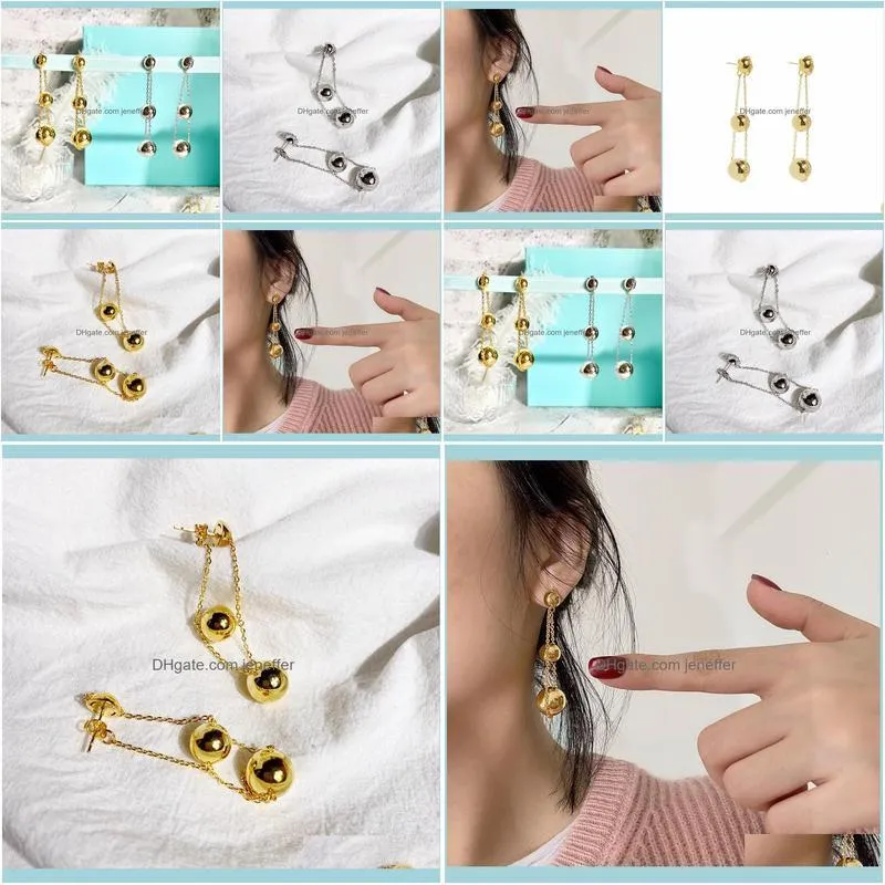 of same 04 the Korean fashion top version floor three ball chain earrings with copper plated gold smooth surface and all metal size