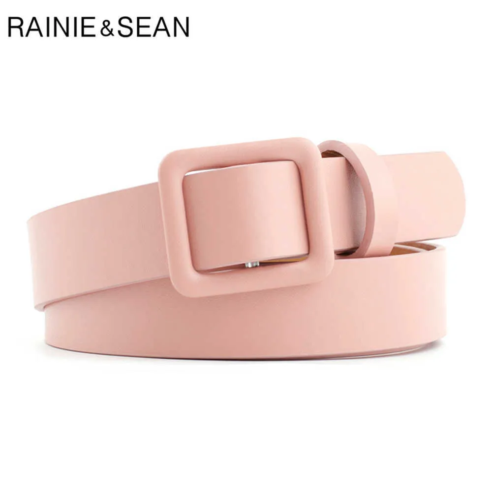 RAINIE SEAN Pink Women Belt No Holes Waist Belt Female Solid Red Black Camel White Girls Belt Fashion Accessories G1026