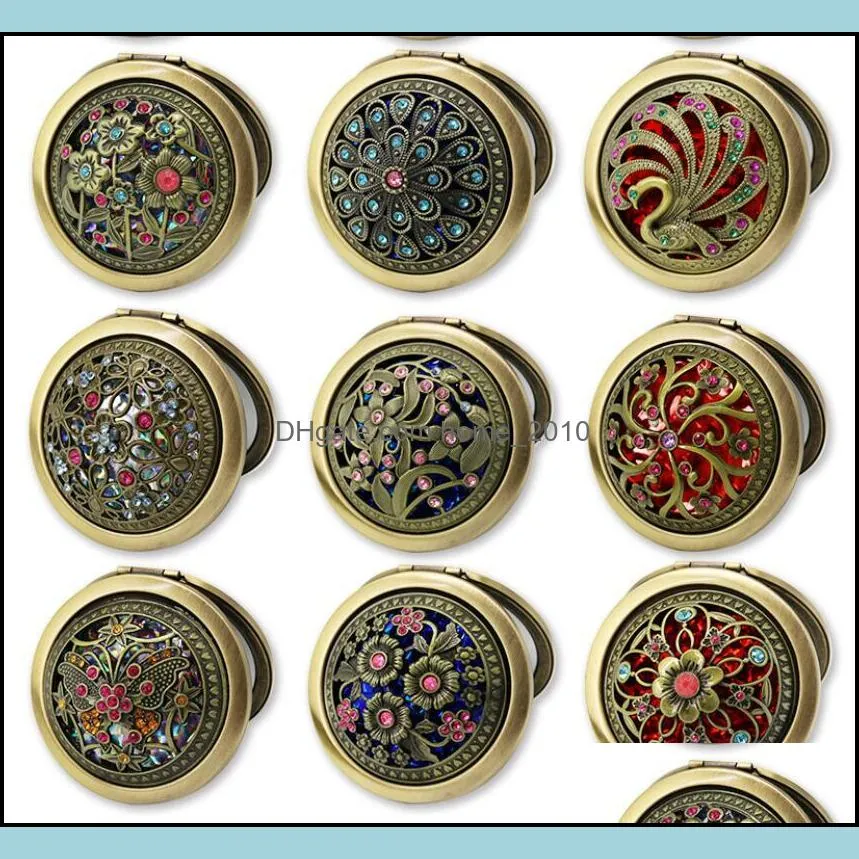 Mini Pocket Retro Vintage Style Butterfly/flower/Peacock Makeup Cosmetic Pocket Compact Stainless Mirror DHL Free