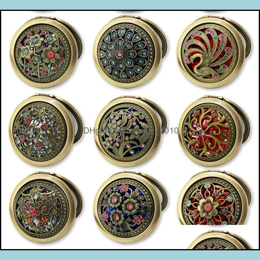 Anthropologie Mirror Decor Home Gardenmini Retro Vintage Style Butterfly/Flower/Peacock Makeup Cosmetic Pocket Compact rostfritt spegel Drop Delivery 2