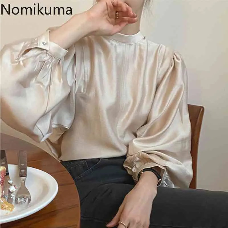 Nomikuma Primavera Estanta Coreana Pescoço Mulheres Blusa Causal Puff Manga Elegante Camisa Elegante Vintage Blusas Mujer de Moda 6F456 210427