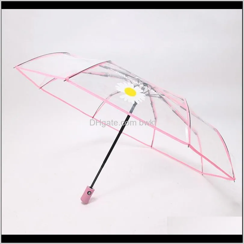 pvc transparent automatic three folding umbrella waterproof for boys and girls clear canopy automatic open foldable umbrella 201130