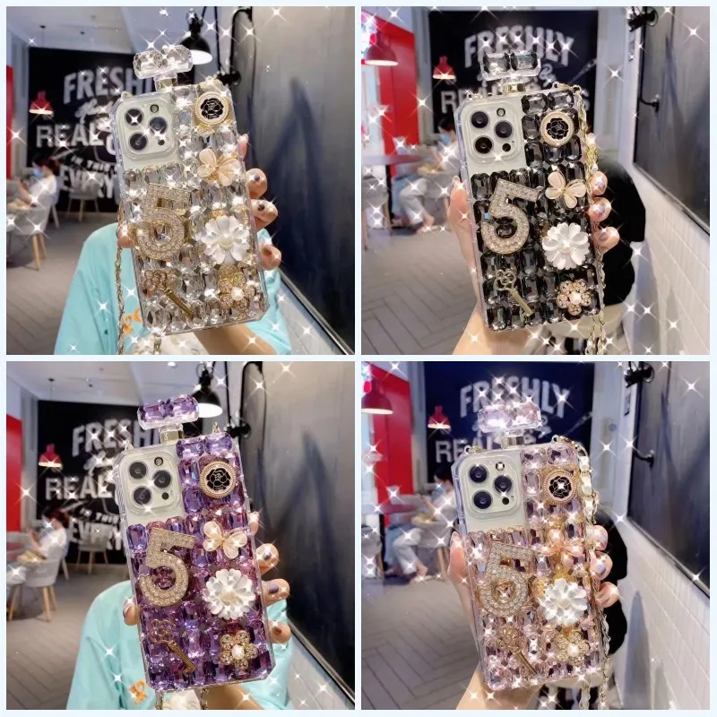 3D parfymflaska Gem Rhinestone Diamond 5 Numbers Telefonväskor för LG K51 Stylo 6 4 Moto G Stylus Kvinnor Färgglada Diamanter Designerfall ARISTO5 K31 K40 Skydd