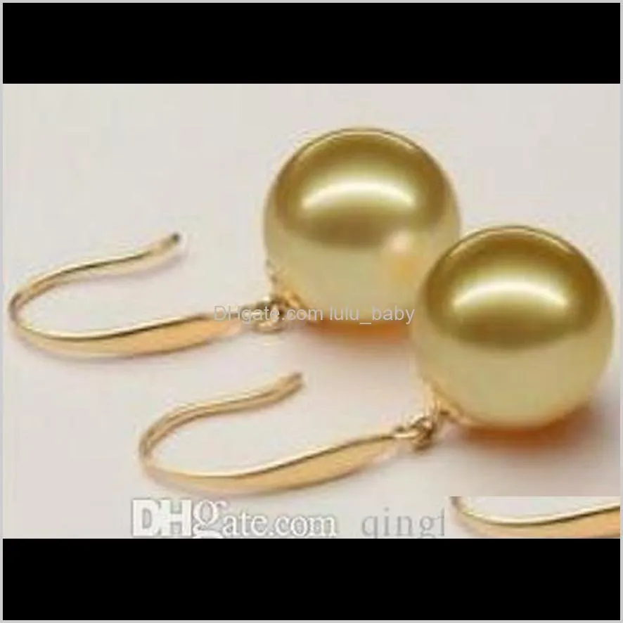 wholesale 9-10mm natural south sea golden pearl earrings 14k gold accessories