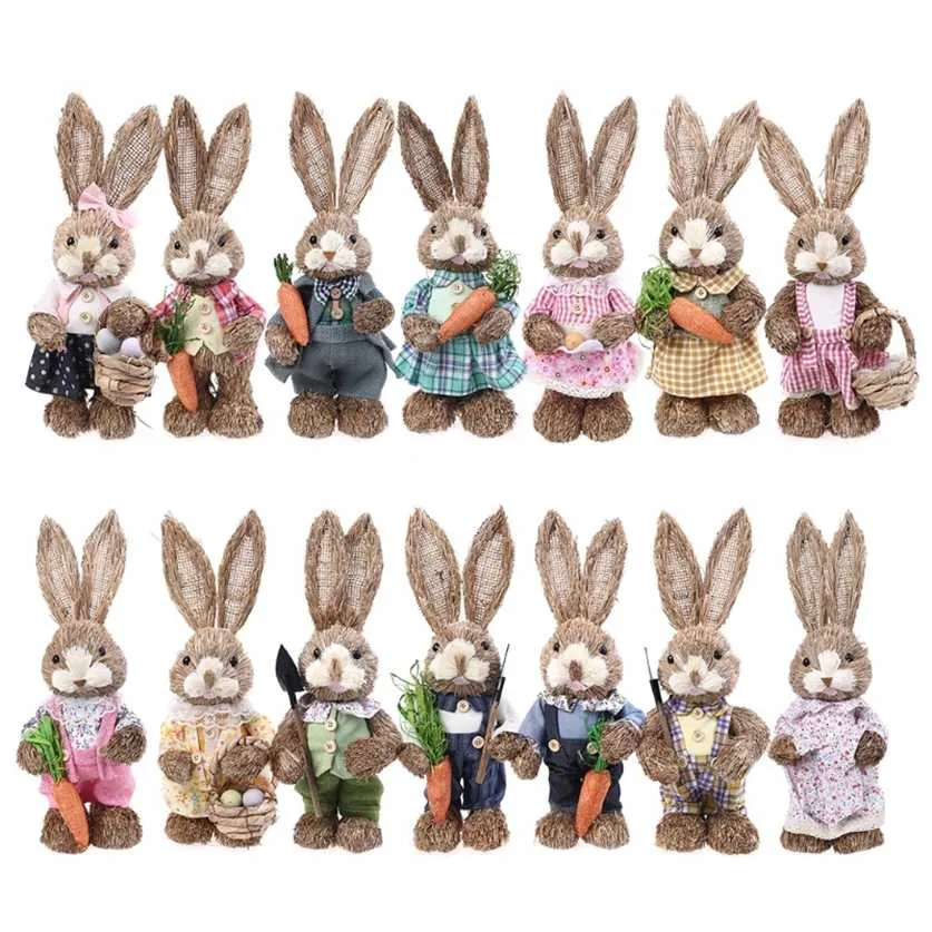 OOTDTY 14 styles paille artificielle lapin mignon lapin debout avec carotte décoration de jardin de maison fournitures de fête à thème de Pâques 220210