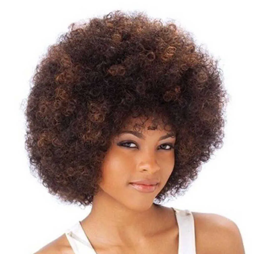 Wig Short Afro Fluffy Black Women Kinky Curly Synthetic Hair for Party Dance Cosplay Wigs with Bangs S0903 s