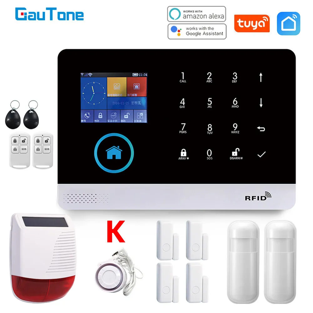 GauTone système d'alarme intelligent WiFi GSM maison avec capteur de mouvement sirène sans fil Vision nocturne caméra IP Tuya Support Alexa