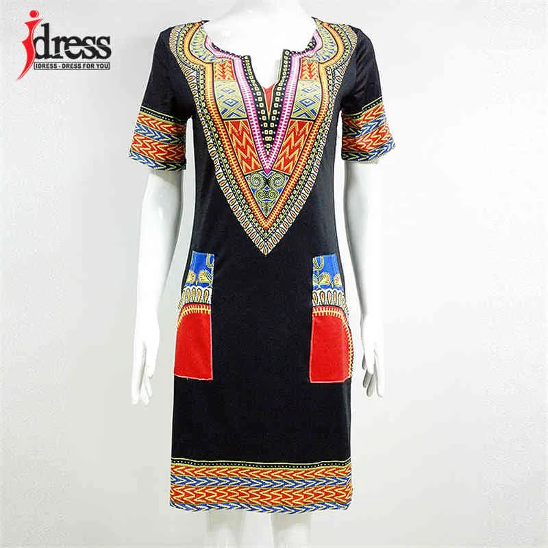 IDress S-XXXL Plus Size Sexy Casual Summer Dress Women Short Sleeve Party Dresses Black Vintage Traditional Printed Dresses (1)