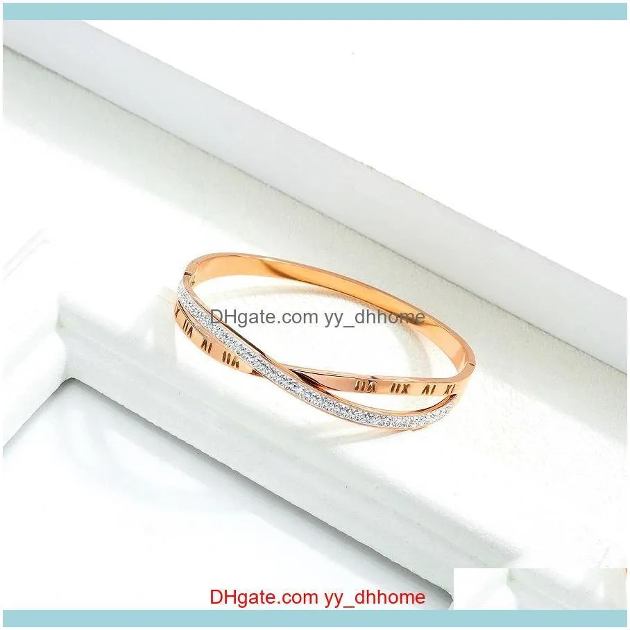 New trendy Fashion luxury designer rose gold titanium steel Cross X-shaped diamond bangle bracelet for woman girls 18 cm
