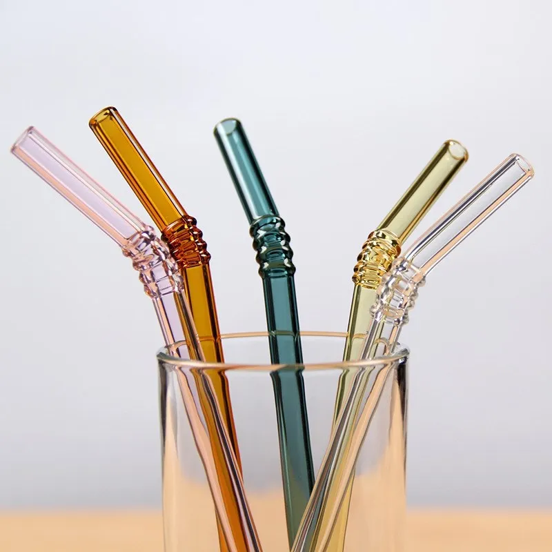 Pajitas de beber coloridas Pajita reutilizable de vidrio de borosilicato alto para batidos Jugo Batido Café Cóctel