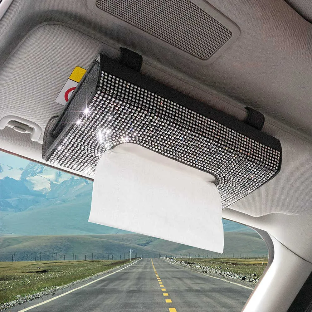 Diamond Studded Bling Car Visor Tissue Box Holder In White, Black, Red ...