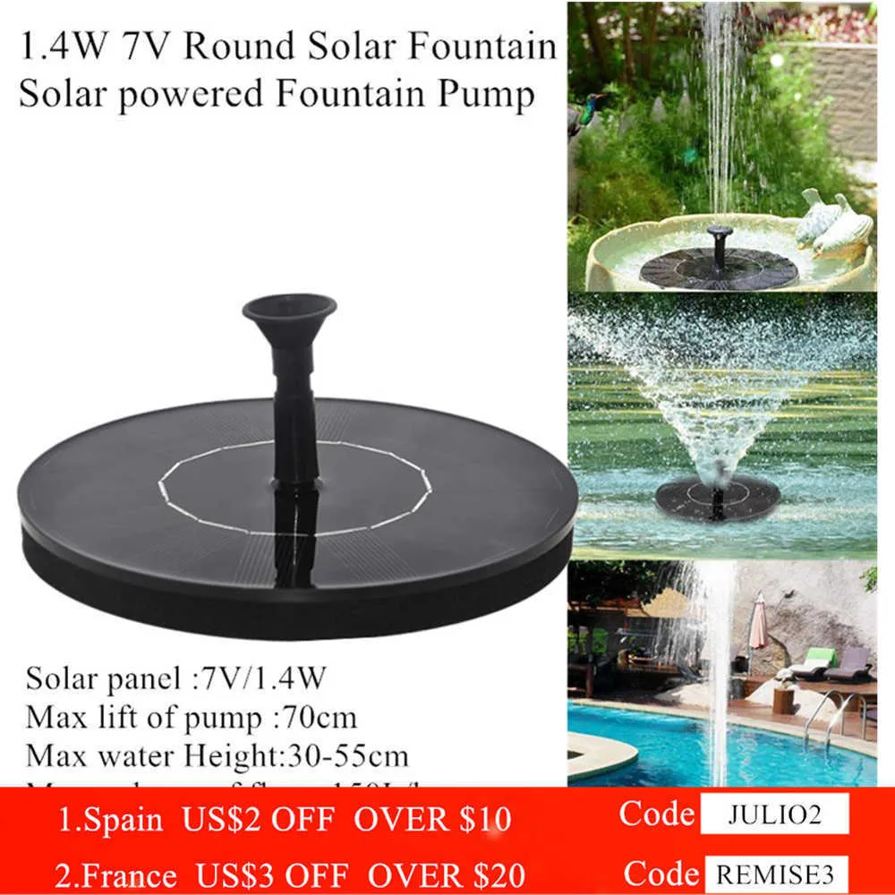 1.4W 7V Solar Fountain Round Powered Pump Water Garden Pool Panel Flytande 210713