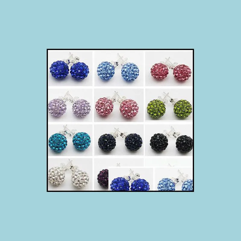 30 Pairs/lot 10mm Jewelry Free Shipping hotsale new Rhinestone Mix Colors white New disco Ball beads clay Crystal Earrings Stud