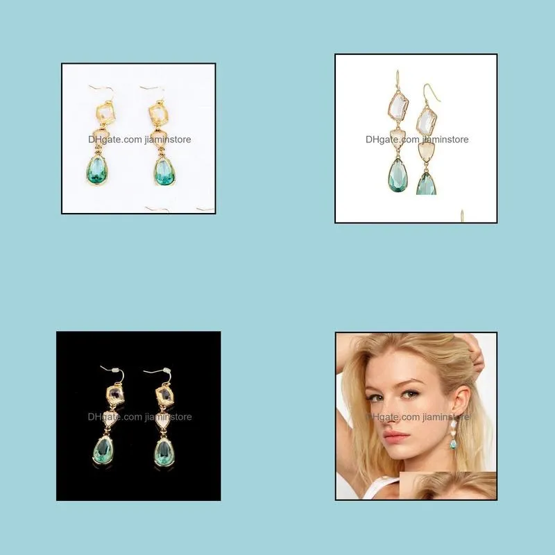 Gold Color Semi-Precious Stone Crystal Drop Earrings Bohemia Style Long Dangle Earrings For Women Jewelry