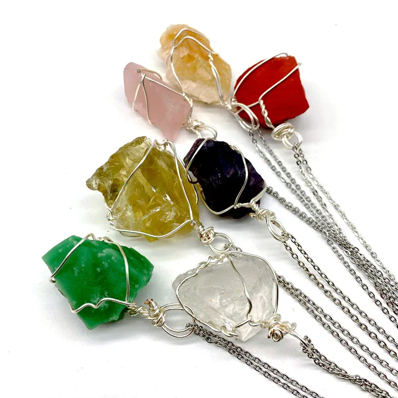 Irregular Natural Crystal Stone Silver Plated Handmade Pendant Necklaces Original Styles Yoga Energy Healing Jewelry For Women Girl