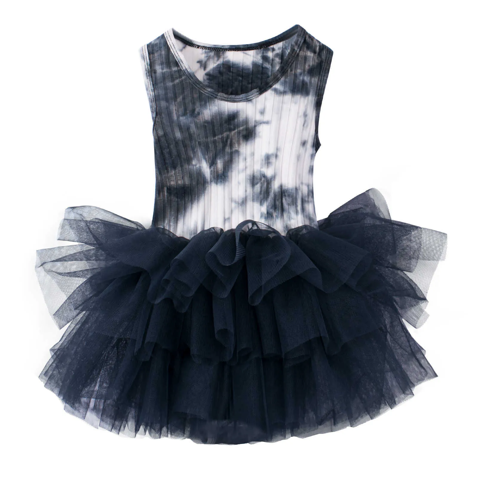 Girls Tutu Dress Fashion Tie Dye Mesh Ballet Performance Kids Romper for 2 3 4 5 6 Year 2021 New Summer Children Clothing Q0716