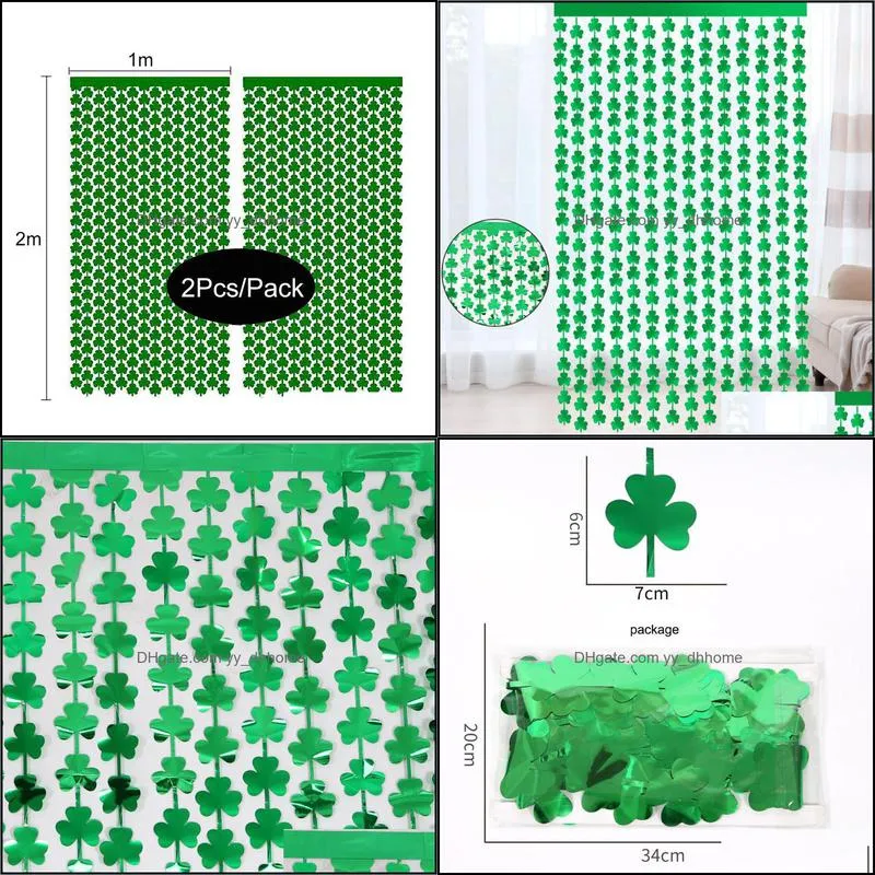 Party Decoration 2 Pack Green Shamrock St. Patrick`s Day Decor Curtain Glitter Backdrop Irish Festival