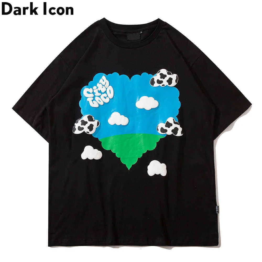 Patchwork Heart Men's T-shirt Short Sleeve Summer Streetwear Tshirts Men 3 Colors Cotton Tee Shirts 210603