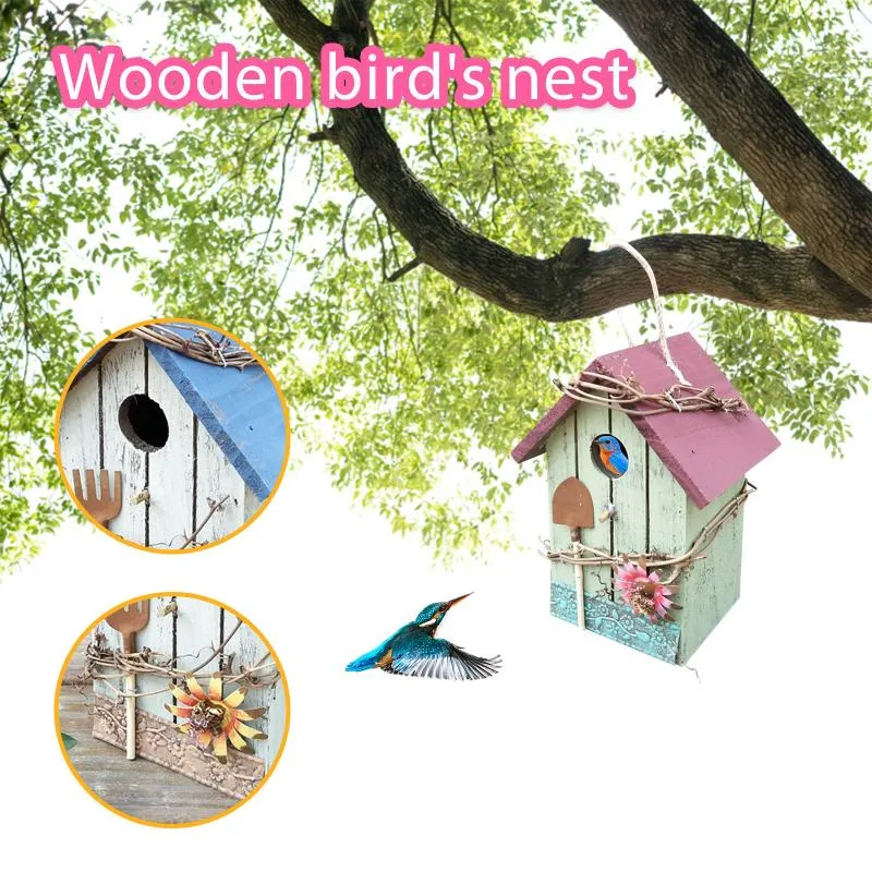 Bird Cages 1pc Home Garden House Creative Wall-Mounted Wooden Outdoor Bird's Nest Decoration Ornaments C50