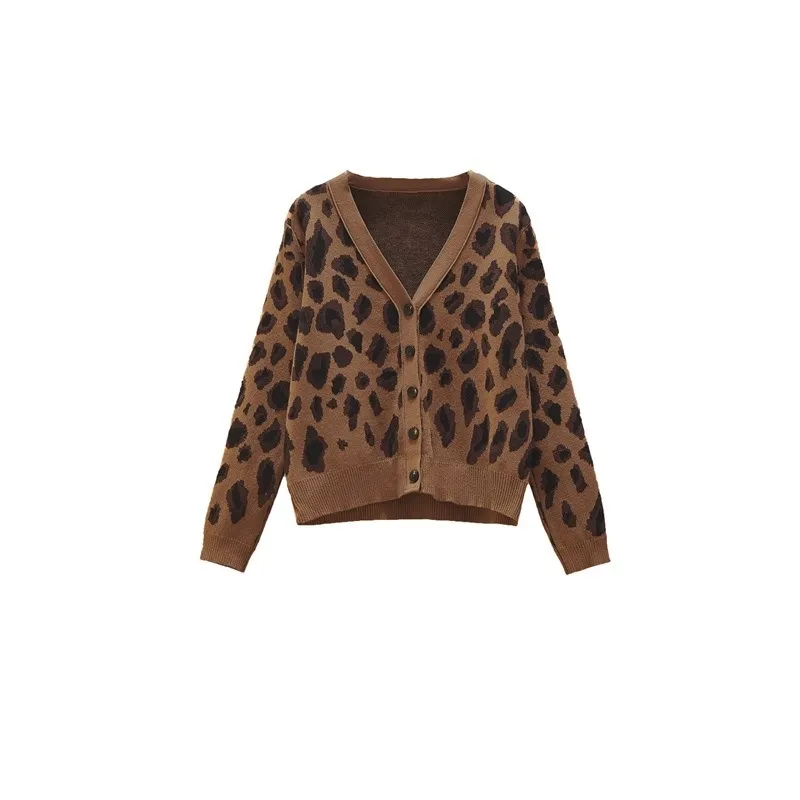 maglione donna nuovo maglione autunno leopardo cardigan donna casual allentato femminile lavorato a maglia punto aperto maglioni street wear 210422