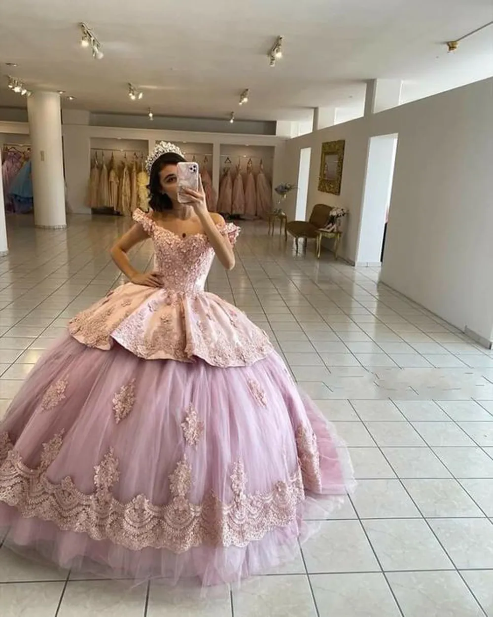 Amazing Blush Floral Lace Quinceanera Dress With 3D Flowers Off The  Shoulder Beaded Ball Gown Sweet 16 15 Girls Prom Graduation Dresses Womens