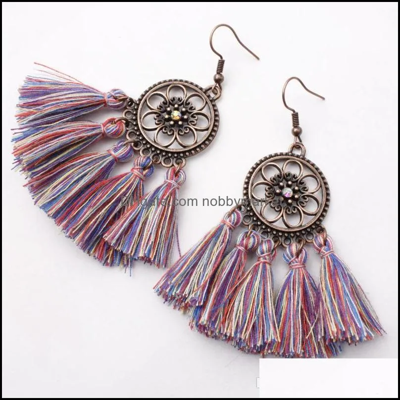 Long Thread Tassel Earrings Boho Pendant Jewelry Elegant Handmade Bohemia Ethnic Tassels Dangle Stud Earrings Eardrop