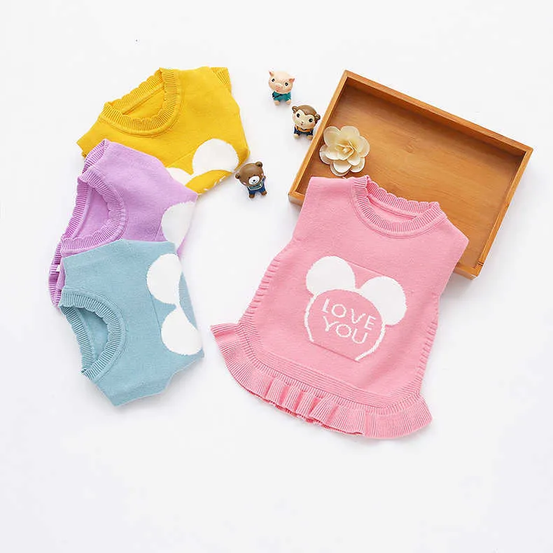 Cute Cartoon Baby Girls Sweaters Vest Autumn Winter Toddler Kids Sweaters Soft Warm Sleeveless Waistcoat Sweater 210713