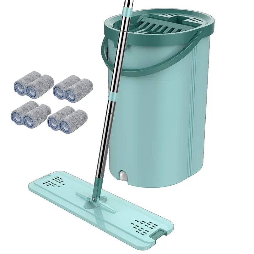 Drop Magic Microfiber Rengöring Mops Flat Squeeze Automatisk Hem Kök Golv Rengöringsfri Hand Mop med hink 210830