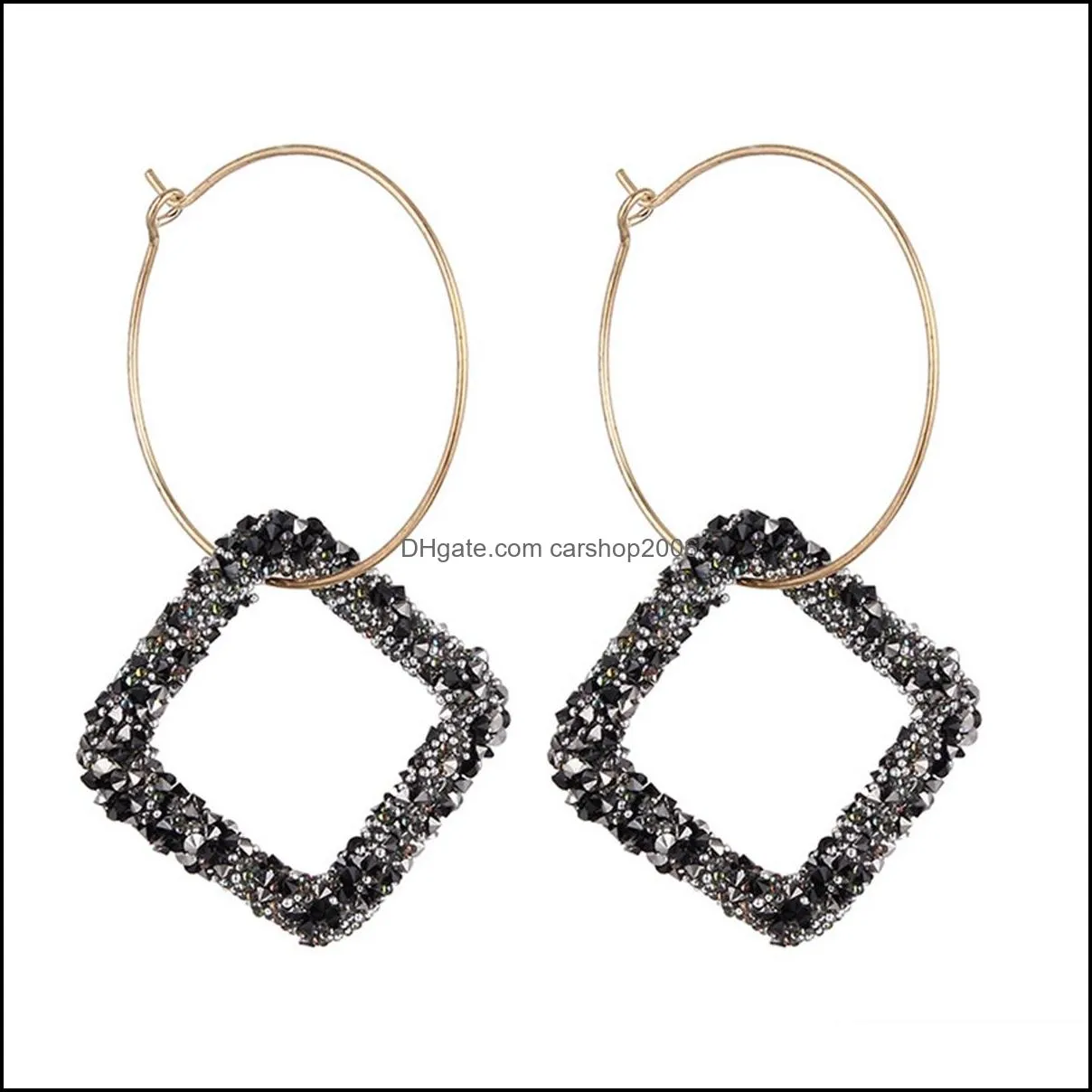 Square full diamond large circle earrings female prom dress fashion earrings