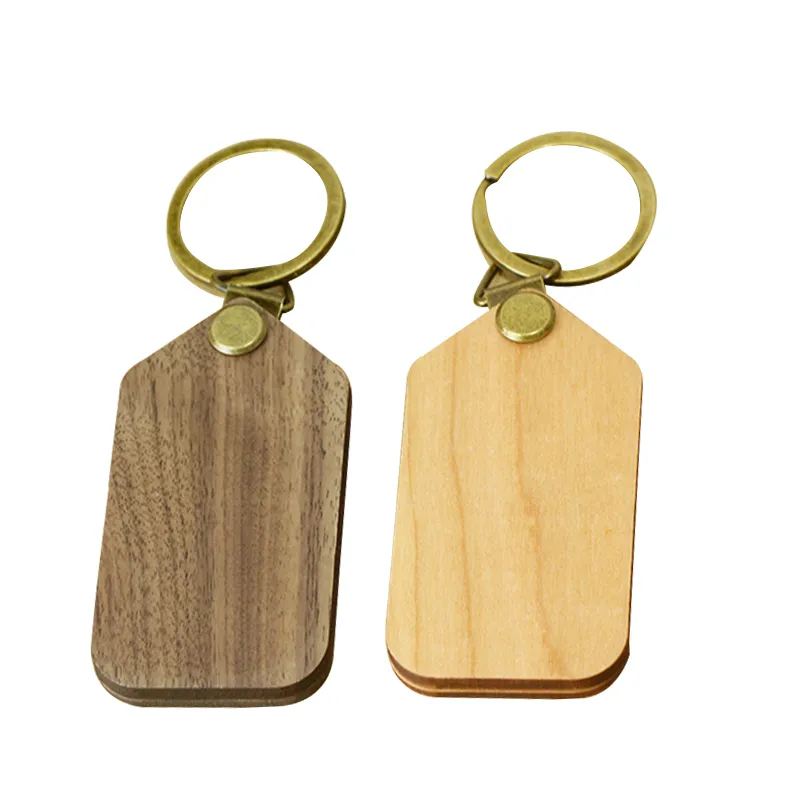 U&I Amazon Hot Selling Souvenir Gift Custom Logo Portable Straps Leather Keychain Blank Wood Laser Engraving Keychains