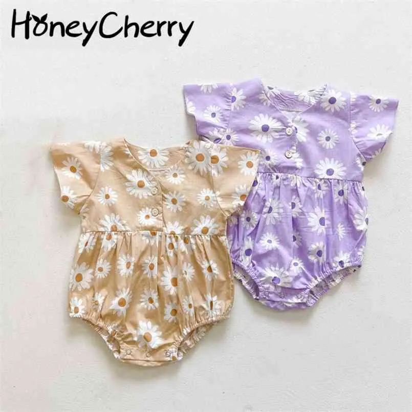 Baby Summer Romper Baby Short Sleeve Tryckt Jumpsuit Crawling Dress Girl Clothes 210702