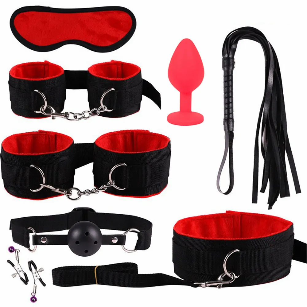 SM Sex Spiele Handschellen Bondage Set Slave Halskette Handschellen Zurückhaltung Ball Mundknebel Verbessern Sexuelle Vergnügen Sex Spielzeug für Paare Frauen