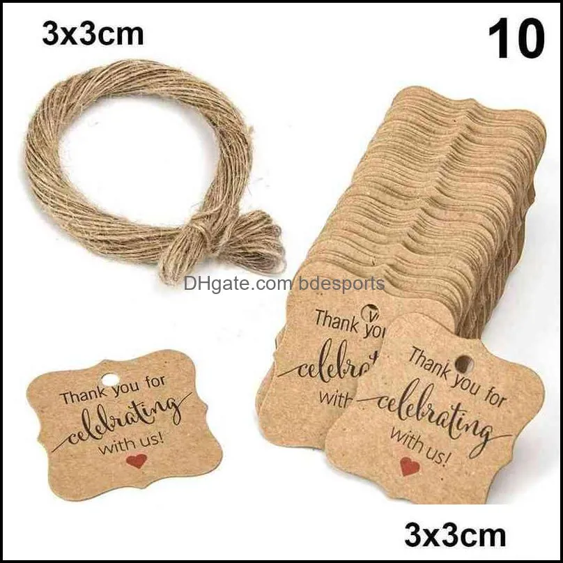 100pcs DIY Package Wrapping Handmade Wedding Party Thank you Hanging Label Jute Twine Kraft Gift Tags Y1230