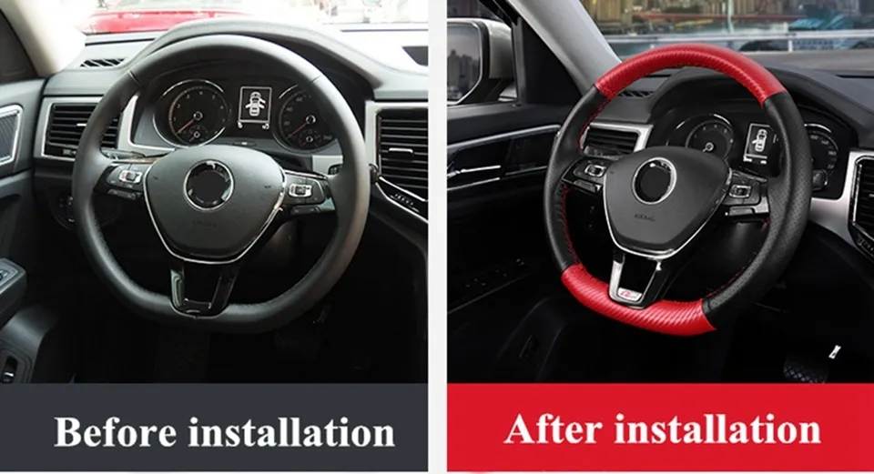 Black Fiber Leather Steering Wheel Covers Makro For VW Golf 7 Mk7, New