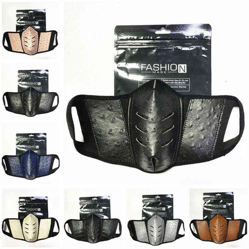 Solid Color Face Masks Fashion Pu Leather Men Women Mouth Cover Dustproof Ostrich Skin Outdoors Breathable Sports Party 2021 619Y